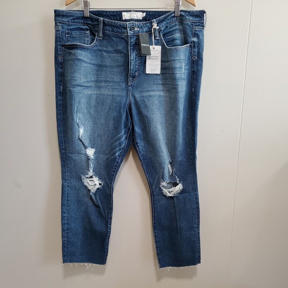 torrid Denim - Torrid High Rise Slim Straight Leg Jeans Distressed Medium Wash Blue Women's 20R